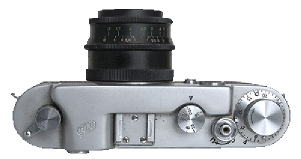 Фотоаппарат «ФЭД-2» с объективом «Индустар-50». Вид сверху.